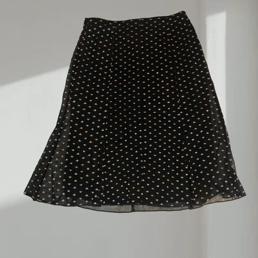 Moa Moa Black Sheer Midi Skirt – Pastel Mini Floral Print